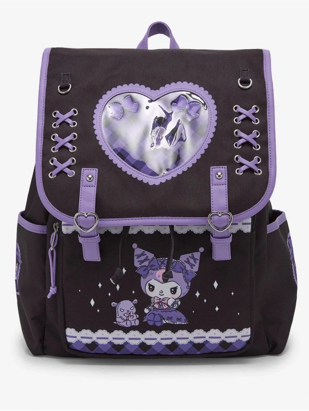 New Kuromi Ribbon Heart Pin Collector Slouch Backpack